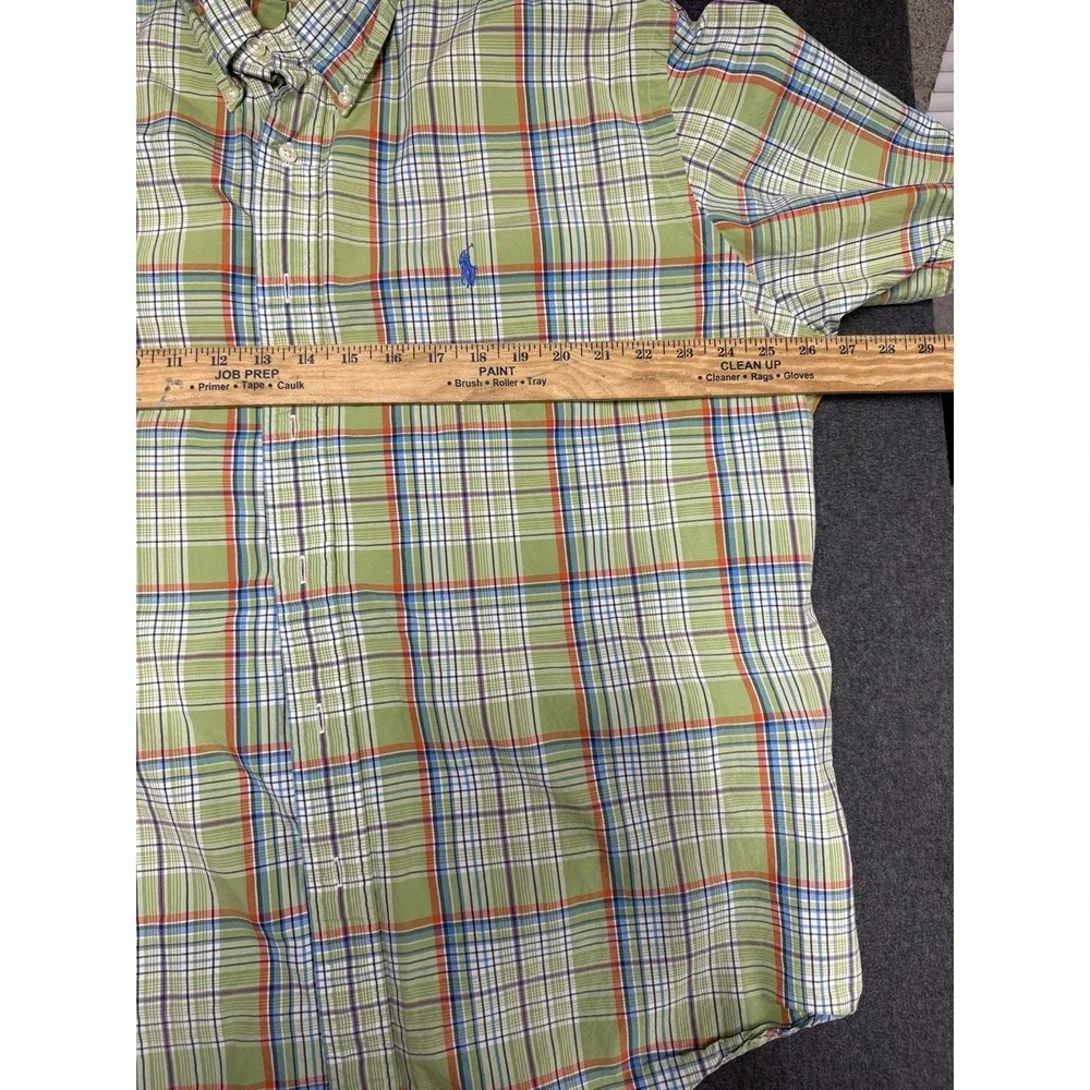 Vtg 90s Polo Ralph Lauren Green Plaid Button Down Shirt Mens XL Classic Fit